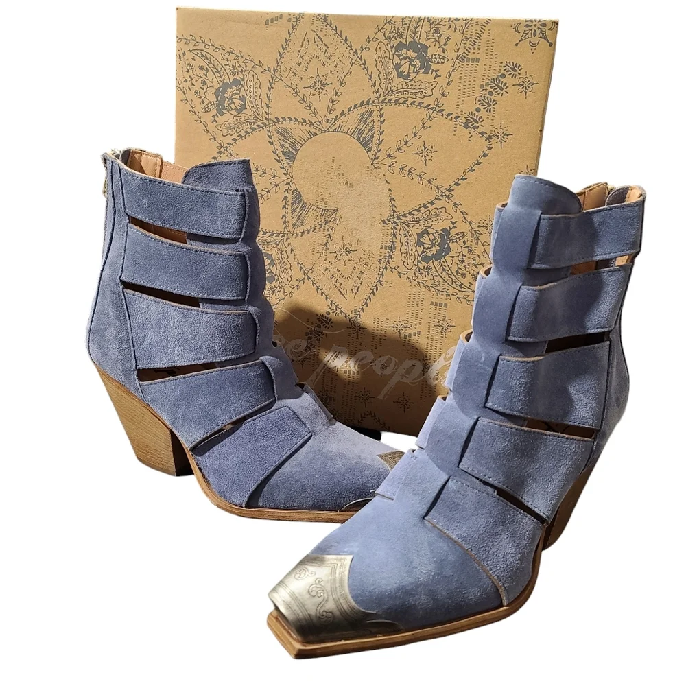 New Free People Brayden Fisherman Boots Blue 38.5